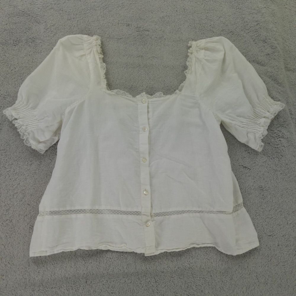 Sezane Blouse White Lace Trim Linen‎ Frances Cottagecore - Picture 3 of 16